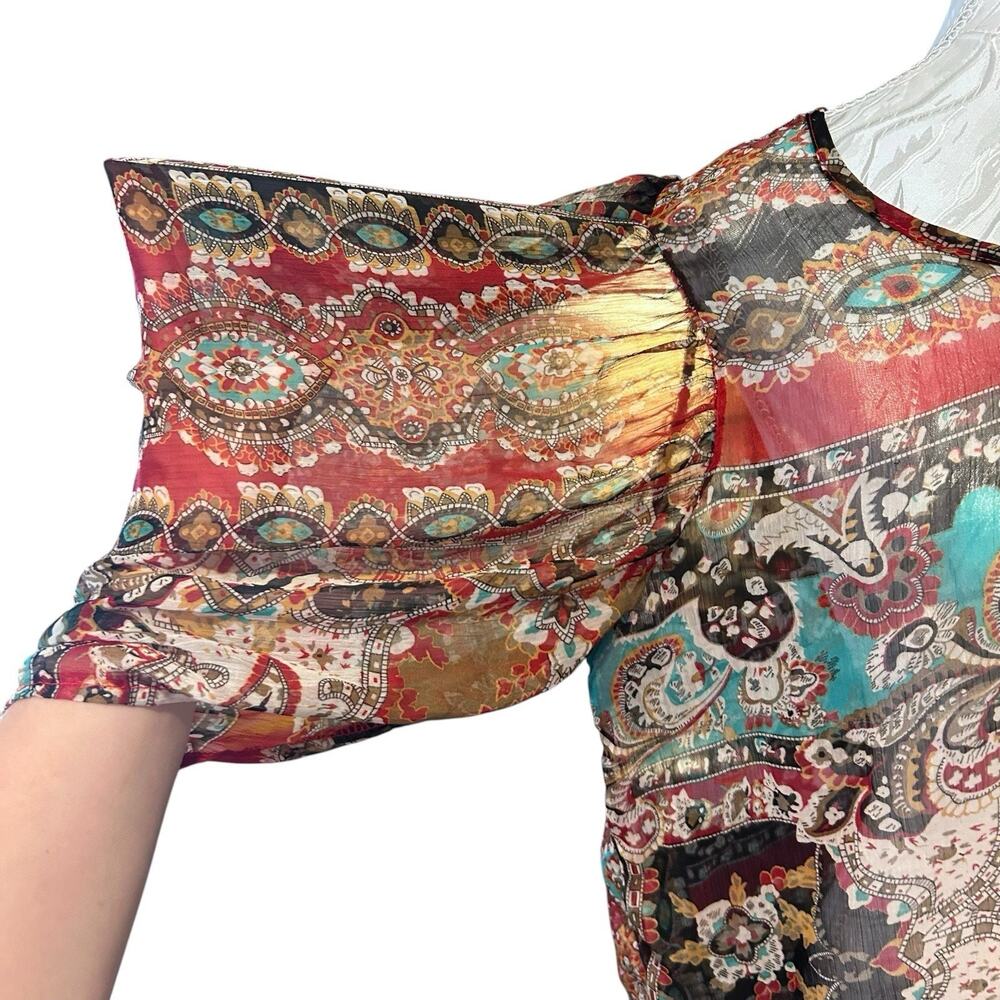 Vintage Y2K Sheer Red Floral Top Large Grunge Fairy - Picture 3 of 12
